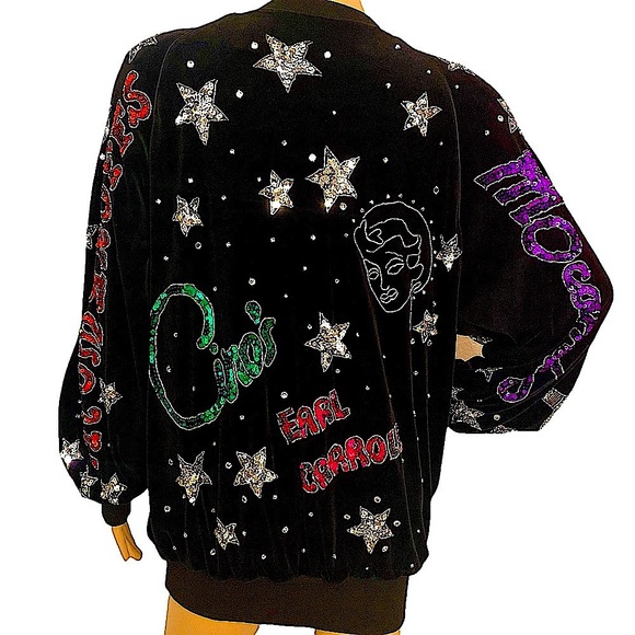 🆕 VINTAGE 80s BONNIE BOERER & CO VELVET SEQUIN HOLLYWOOD NIGHTCLUB SWEATSHIRT - Picture 5 of 16